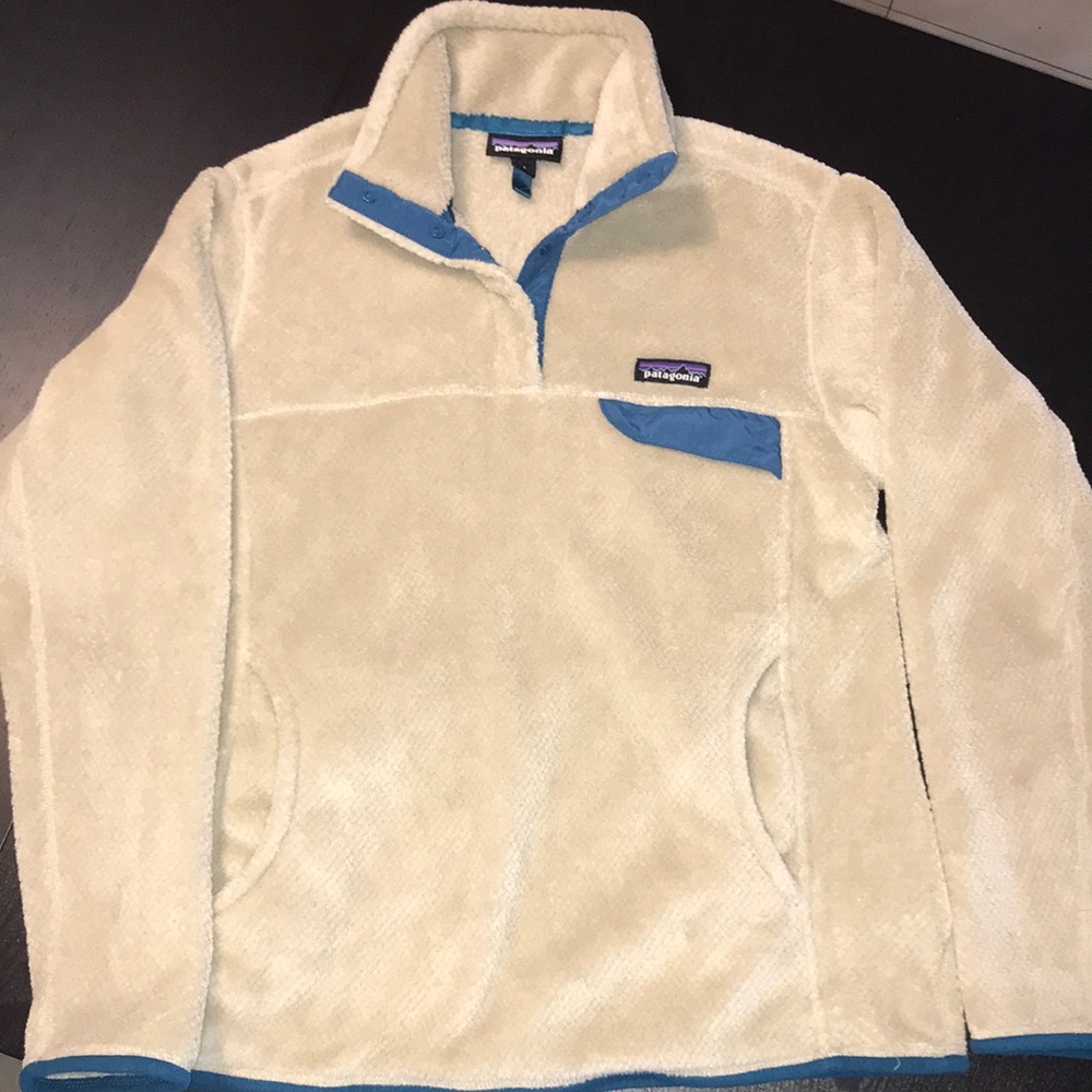 Patagonia Re-Tool Snap-T Pullover in Beige and Turquoise Size Medium Sz M